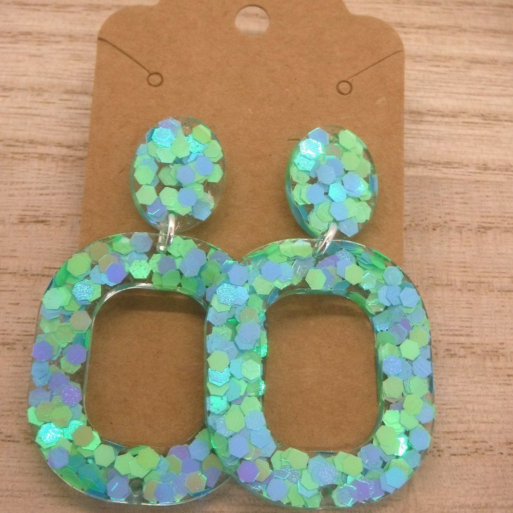 Earrings Resin w/ Chunky Glitter Studs - Picture 2 of 3